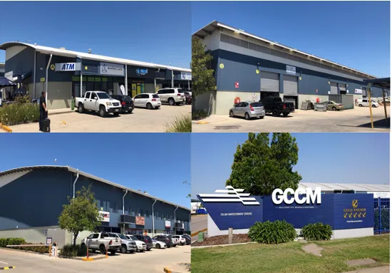 Collage of large Gold Coast City Marina industrial sheds